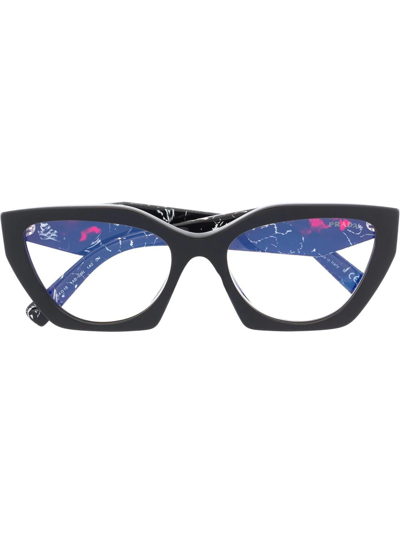 Shop Prada Tortoiseshell-effect Logo Glasses In Black