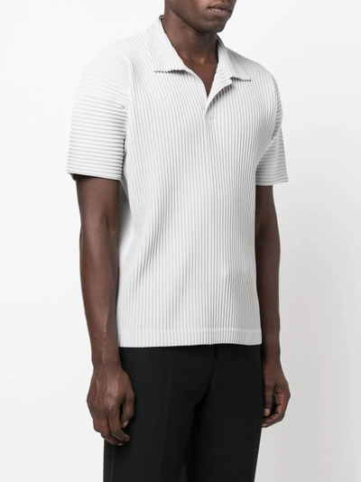 Shop Issey Miyake Pleated Polo Shirt In Grey