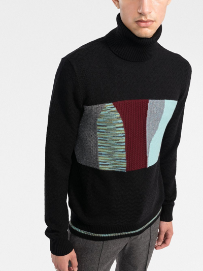 Shop Missoni Patchwork-motif Roll Neck Jumper In Black