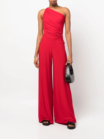 Shop Norma Kamali High-waisted Wide-leg Pants In Red