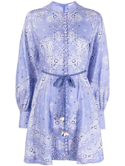 Shop Zimmermann Violet Buttoned Mini Dress In Blue