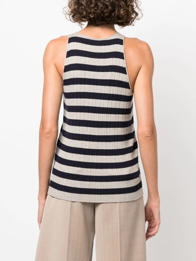 Shop Theory Striped Ribbed-knit Top In Neutrals