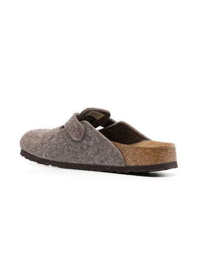 Shop Birkenstock Boston Buckle-embellished Slippers In Brown