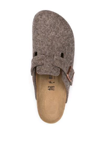 Birkenstock Boston Buckle-embellished Slippers In Brown