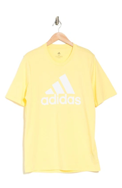 Shop Adidas Originals Essentials Badge Of Sport Logo T-shirt In Almost Yellow/ White