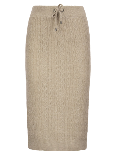 Shop Brunello Cucinelli Sparkling Mohair Blend Pencil Skirt In Braids In Seashell