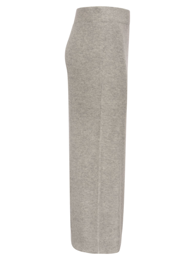 Shop Brunello Cucinelli Lightweight Wool, Cashmere And Silk Rib Knit Pencil Skirt In Pebble Grey