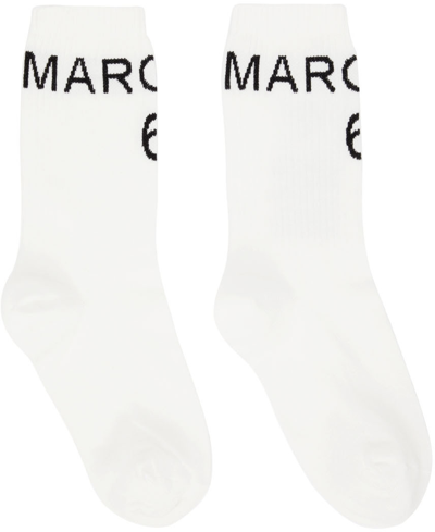 Shop Mm6 Maison Margiela Off-white Logo Socks In 102f Off White/black