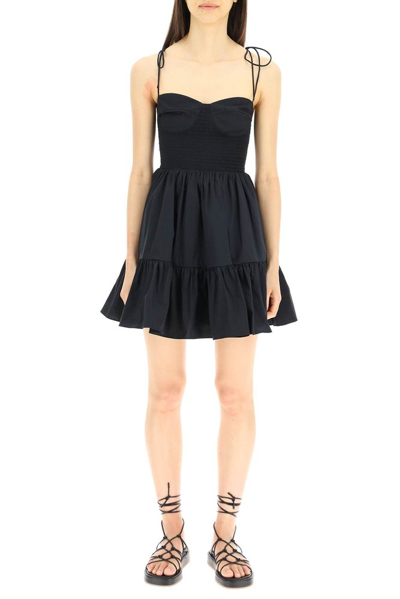 Shop Staud Landry Tiered Mini Dress In Black