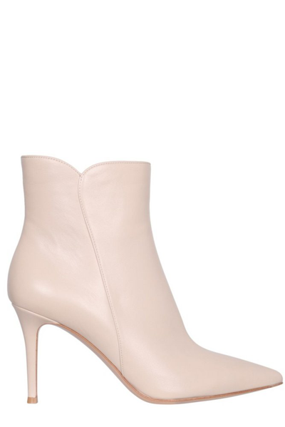 Shop Gianvito Rossi Pointed Toe Ankle Boots In Beige