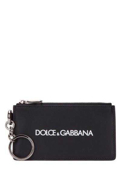 Shop Dolce & Gabbana Logo Print Zip Detailed Card Holder In Black