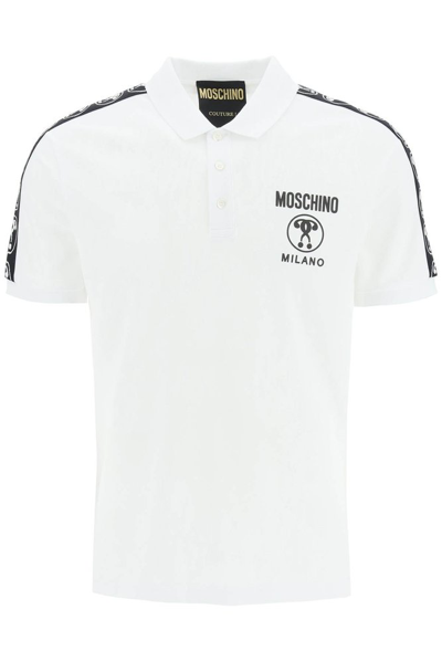 Shop Moschino Double Question Mark Printed Polo Shirt In White