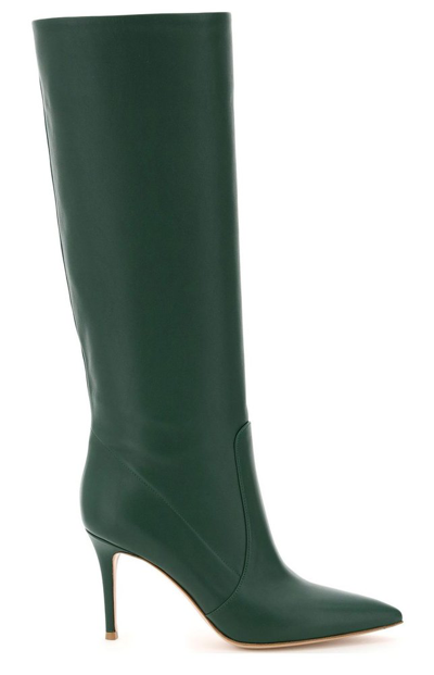 Shop Gianvito Rossi Pointed Toe High Heel Boots In Green