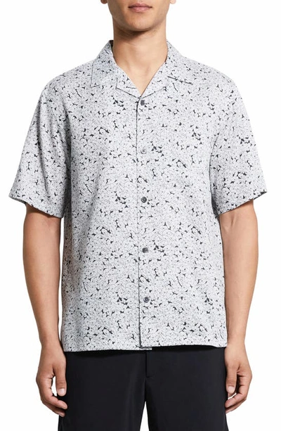 Shop Theory Noll Floral Short Sleeve Button-up Camp Shirt In Black/ White - A05