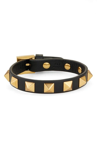 Shop Valentino Rockstud Leather Bracelet In 0no - Nero
