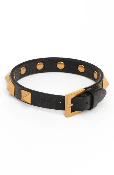 Shop Valentino Rockstud Leather Bracelet In 0no - Nero