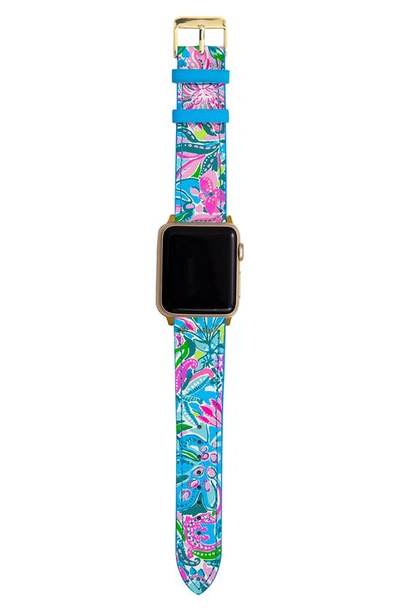 Shop Lilly Pulitzer Golden Hour Leather 19mm Apple Watch® Watchband In Light Blue