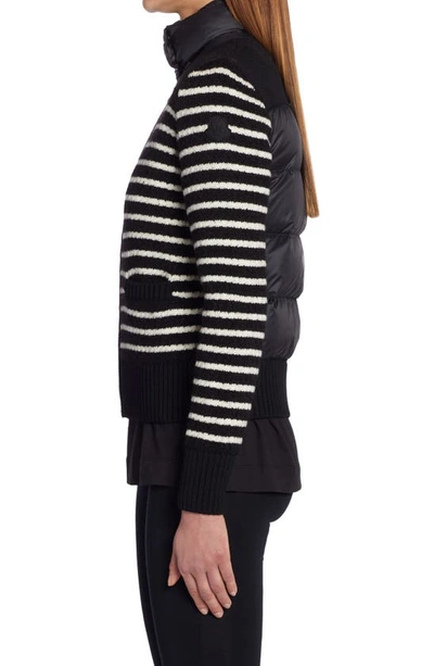 Shop Moncler Stripe Quilted Down & Knit Cardigan In Black