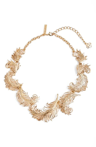 Shop Oscar De La Renta Feather Collar Necklace In Gold
