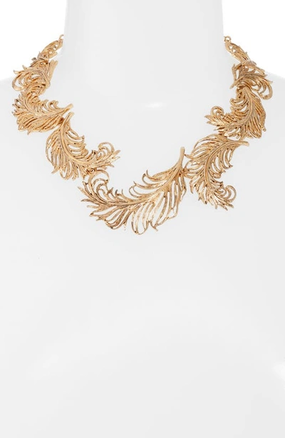 Shop Oscar De La Renta Feather Collar Necklace In Gold
