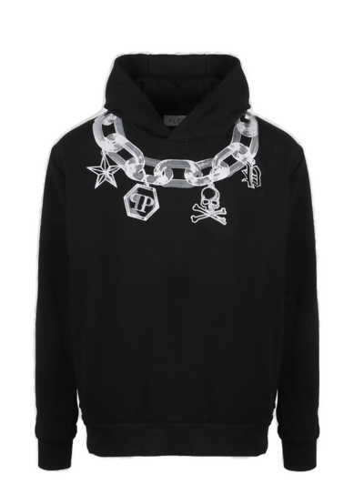 Shop Philipp Plein Chain Printed Long Sleeved Hoodie In Black
