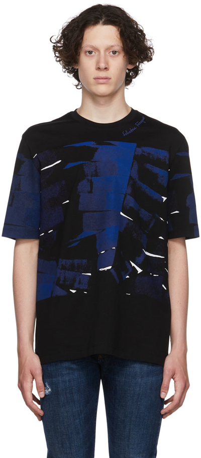 Salvatore Ferragamo Black Palm Print T-shirt In Blue | ModeSens