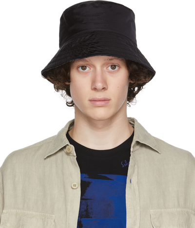 Shop Ferragamo Reversible Black Bucket Hat In Cloche Nylon Sosten