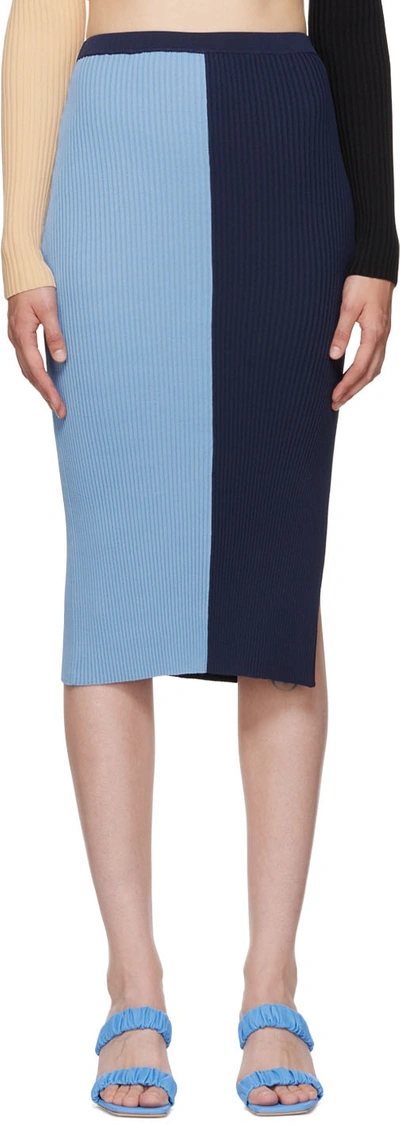 Shop Staud Navy & Blue Lorraine Midi Skirt In Navy/sky