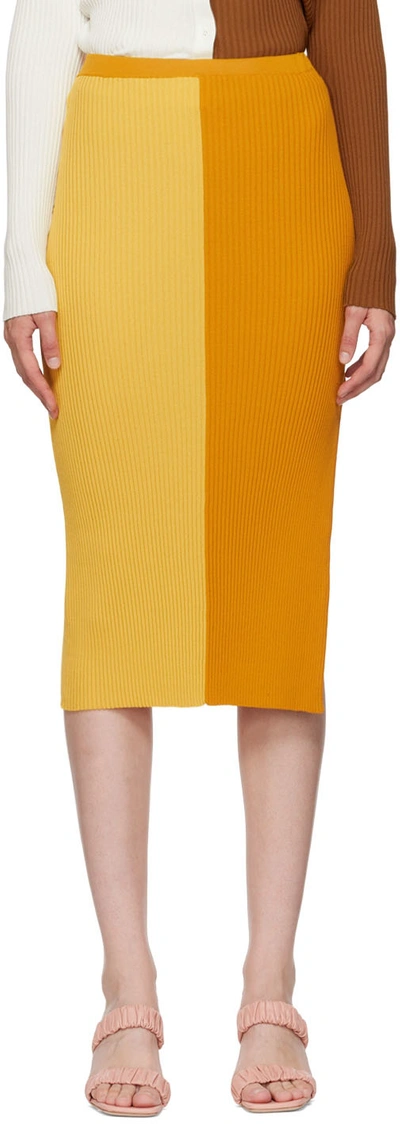 Shop Staud Yellow Lorraine Midi Skirt In Honey/goldie