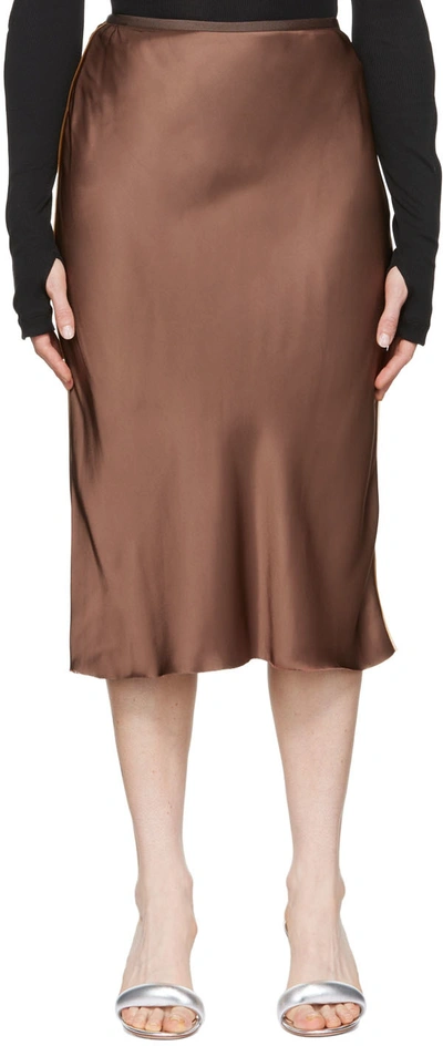 Helmut Lang Contrast Trim Satin Skirt In Cinnamon - Ndt
