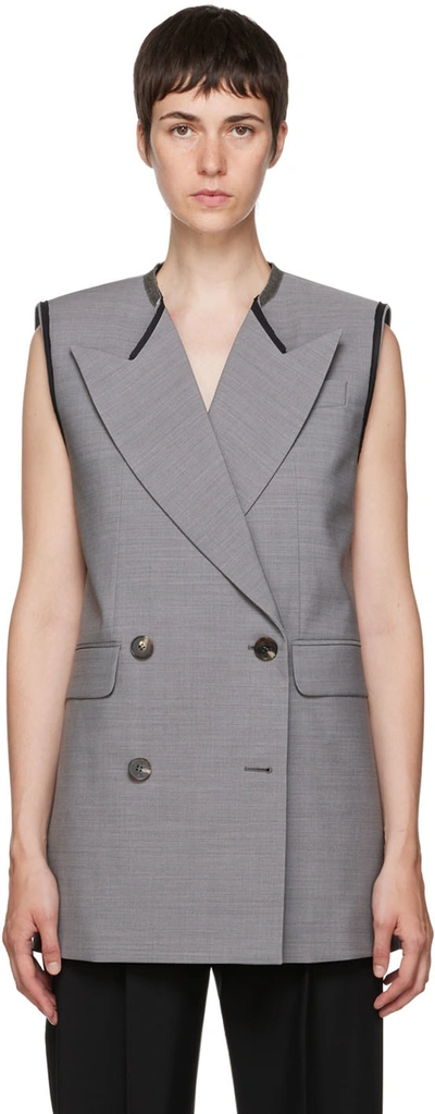 Alexander Mcqueen Peak Lapels Double-breasted Vest In 1087 Mid Grey Melang