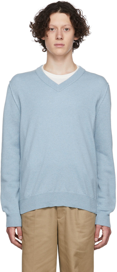 Shop Maison Margiela Blue Cashmere Sweater In 488 Pale Blue