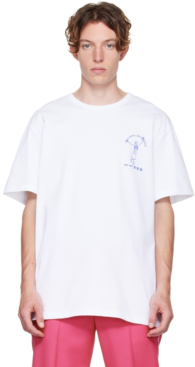Shop Alexander Mcqueen White Skeleton T-shirt In 900 White/ultramarin