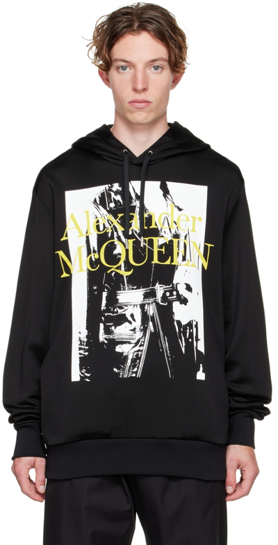 Shop Alexander Mcqueen Black Logo Hoodie In 901 Black/mix