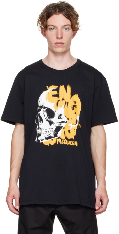 Shop Alexander Mcqueen Black Skull T-shirt In 901 Black/pop Yellow