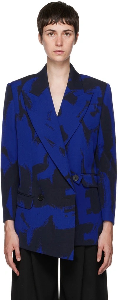 Shop Alexander Mcqueen Blue Graffiti Blazer In 4148 Electric Blue B