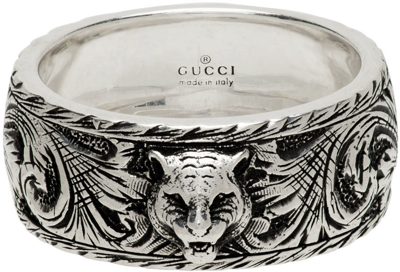 Shop Gucci Silver Feline Head Ring In 0811 Pall.blackprezi