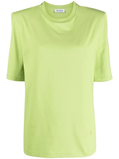 Shop Attico Green Bella T-shirt With Shoulder Pads