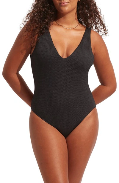 Sea Dive Deep V-neck One-piece Swimsuit In Black