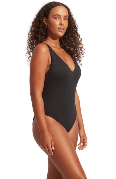 Shop Seafolly Sea Dive Deep V-neck One-piece Swimsuit In Black