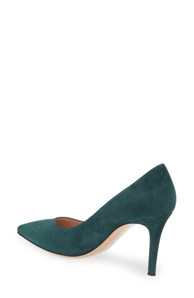Gianvito Rossi Leather Kitten Heel Pumps With Pointed Toe In Dark Green