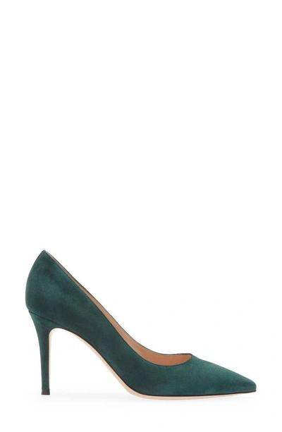 Gianvito Rossi Leather Kitten Heel Pumps With Pointed Toe In Dark Green