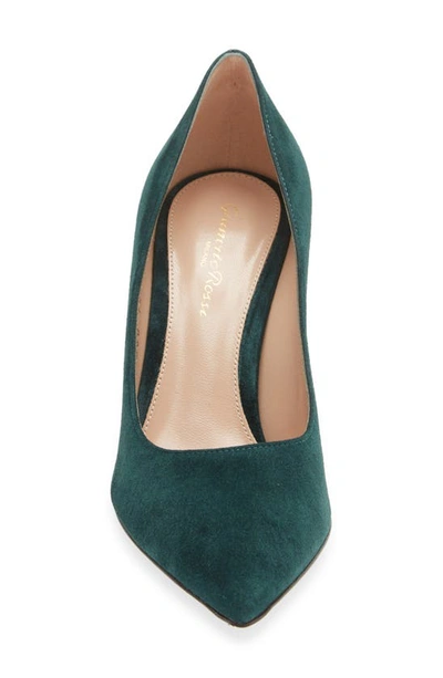 Gianvito Rossi Leather Kitten Heel Pumps With Pointed Toe In Dark Green