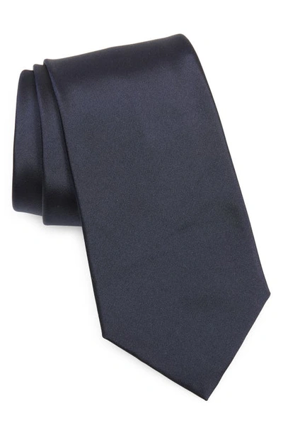 Shop Ralph Lauren Purple Label Peau De Soie Solid Navy Silk Tie In Dark Navy