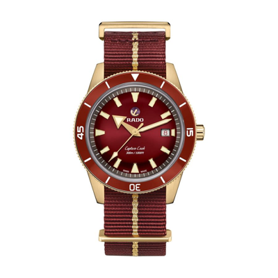 Shop Rado Captain Cook Automatic Red Dial Mens Watch R32504407 In Red   / Bronze / Gold Tone / Rose / Rose Gold Tone