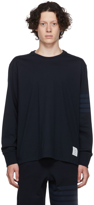 Shop Thom Browne Navy 4-bar Long Sleeve T-shirt In 415 Navy