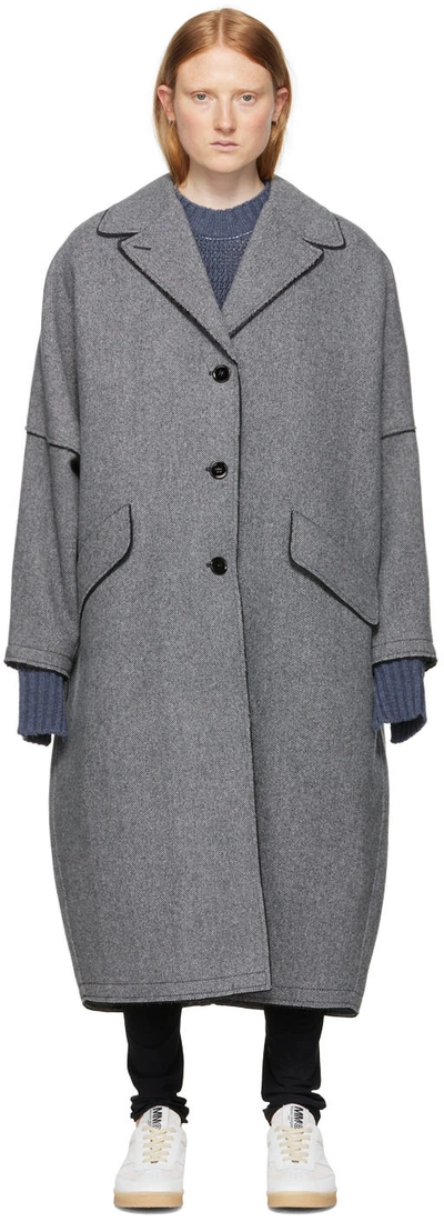 Shop Mm6 Maison Margiela Gray Wool Coat In 001f Black/white Twe