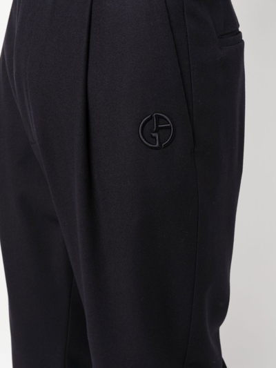 Shop Giorgio Armani Drawstring Virgin Wool Track Trousers In Blue