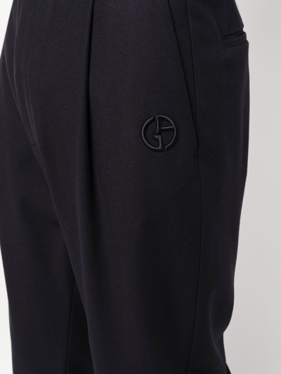 Giorgio Armani Drawstring Virgin Wool Track Trousers In Blue