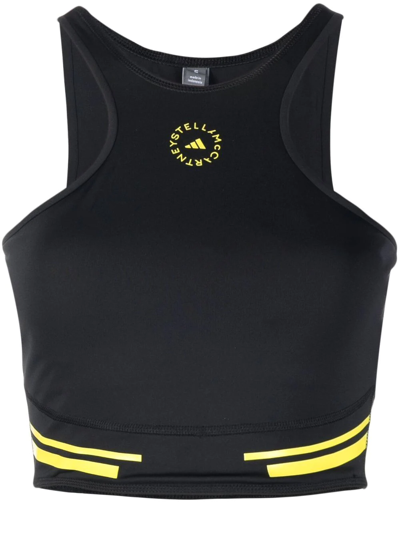 Adidas By Stella Mccartney Truepace Racer-back Stretch-jersey Crop Top In Black